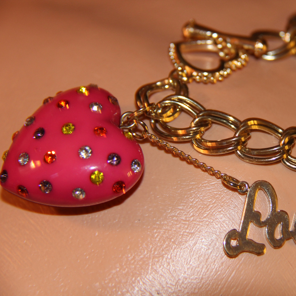 SWEETIE PIE pink HEART BRACELET BETSEY JOHNSON CRYSTAL rhinestone Valentine Day